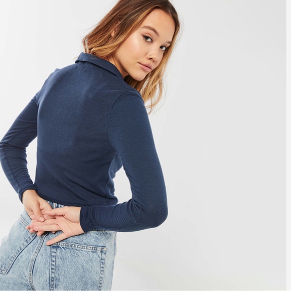 ARDENE | Navy blue polo longsleeve cropped - Picture 3 of 9